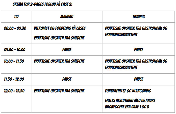 introkurser Case 2 skema 2-dags